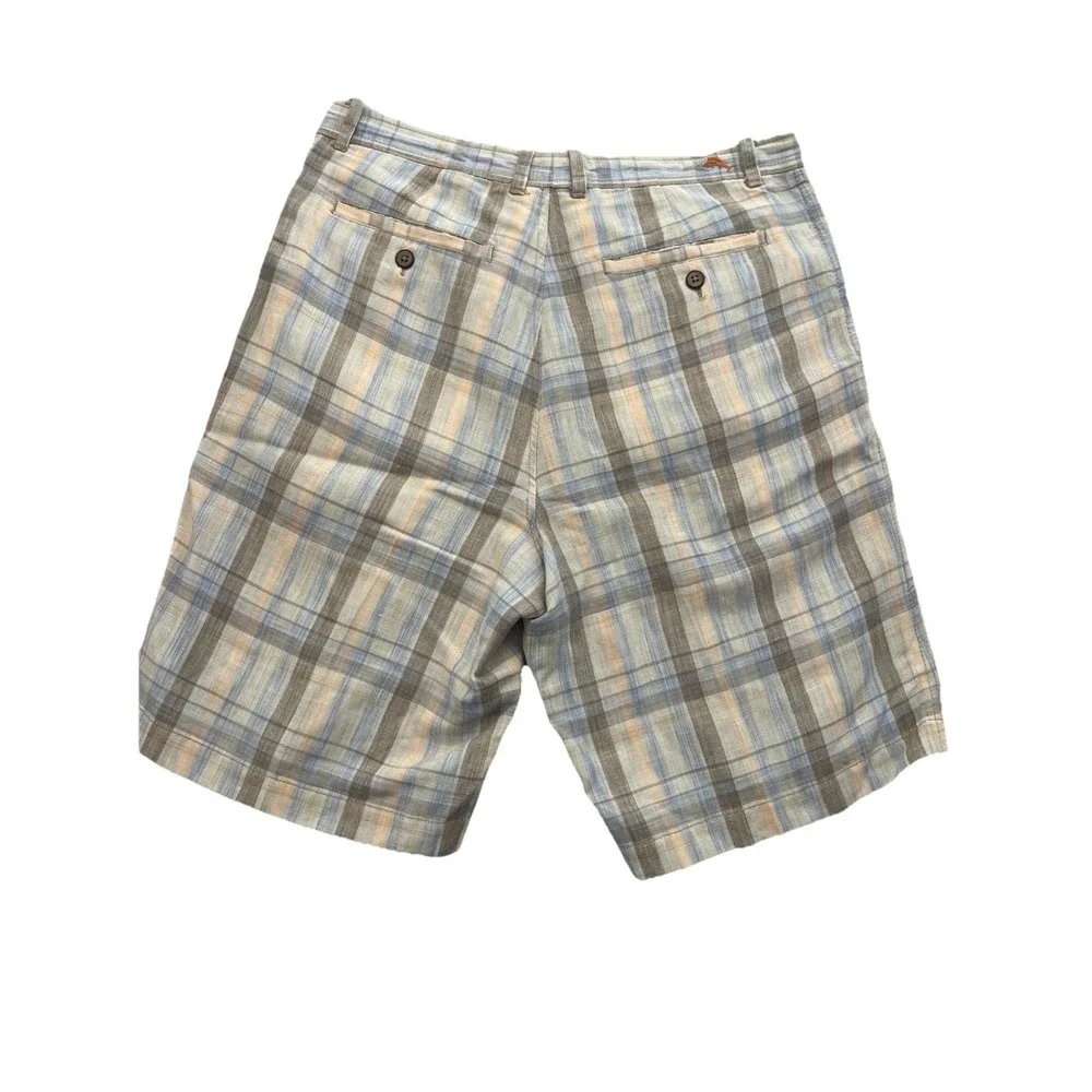 Tommy Bahama Men's Shorts‎ Blue Orange Plaid Linen Tencel 31x20 Paradise Nation